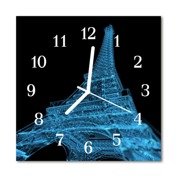 Glass Kitchen Clock Eiffel Tower Paris City Blue, Black