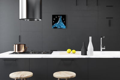 Glass Kitchen Clock Eiffel Tower Paris City Blue, Black