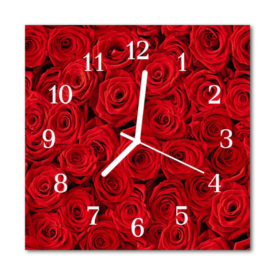 Glass Kitchen Clock Roses Flowers & Plants Red