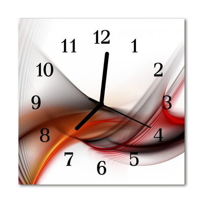 Glass Kitchen Clock Abstract lines art red, orange