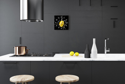 Glass Kitchen Clock Lemon Fruit Yellow