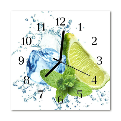 Glass Kitchen Clock Lime mint fruit spices green