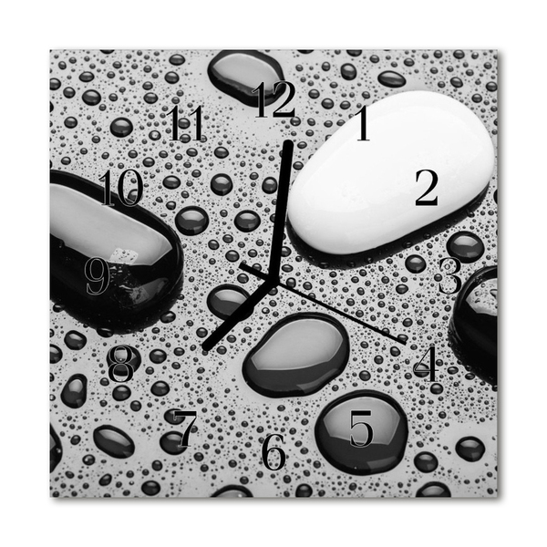 Glass Kitchen Clock Stones stones black