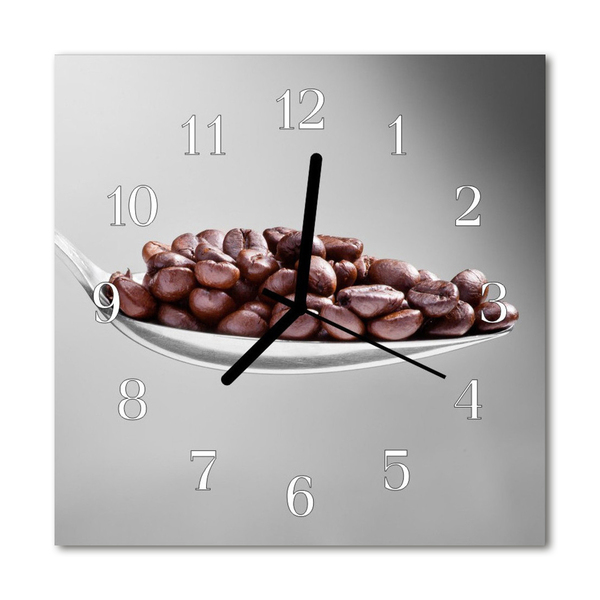 Glass Kitchen Clock Spoon Of Coffee Food and Drinks Brown