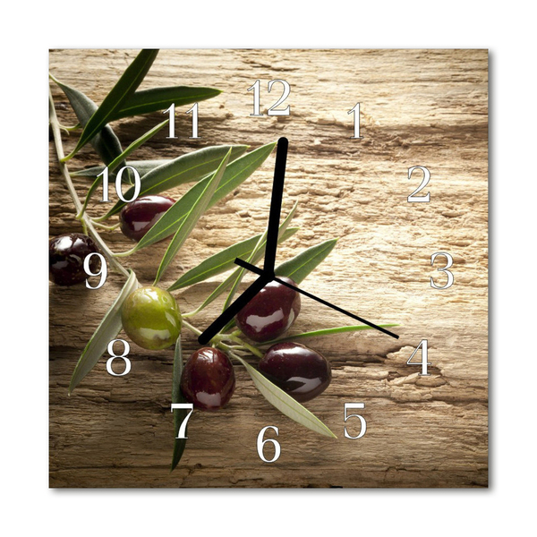 Glass Kitchen Clock Olives Olives Brown