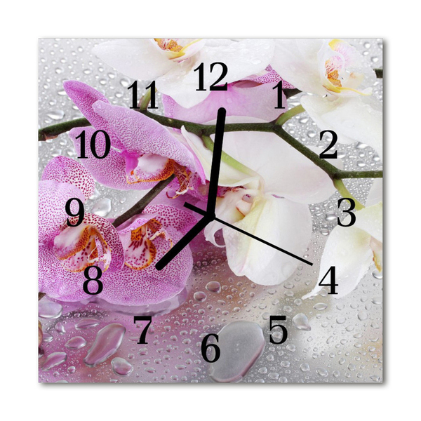 Glass Kitchen Clock Orchid flowers multi-coloured