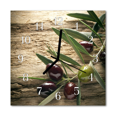 Glass Kitchen Clock Olives Olives Brown