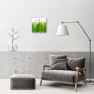 Glass Kitchen Clock Grass grass green