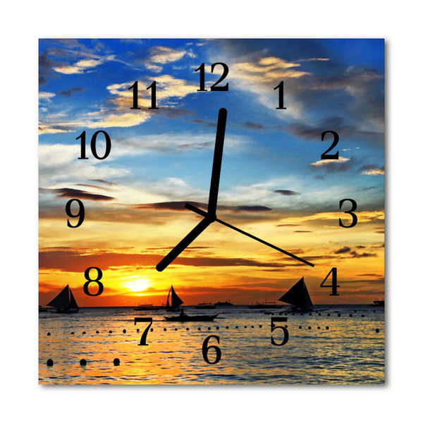 Glass Kitchen Clock Sunset nature orange