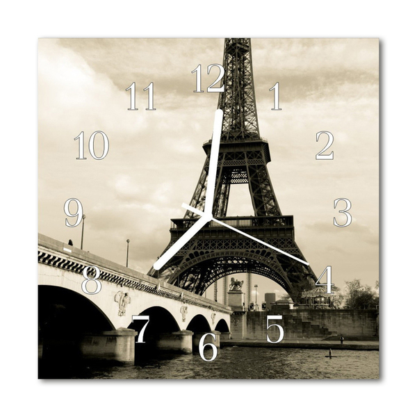 Glass Kitchen Clock Paris Towns Grey