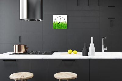 Glass Kitchen Clock Grass grass green