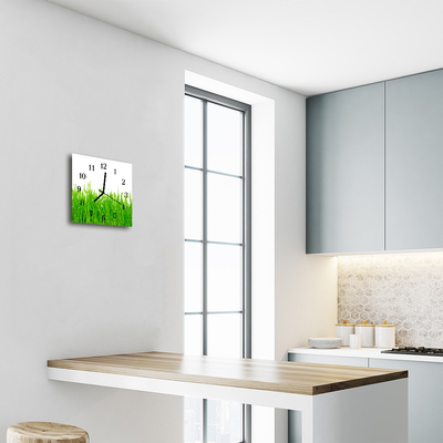 Glass Kitchen Clock Grass grass green