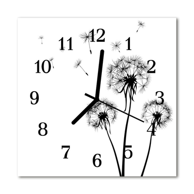 Glass Kitchen Clock Dandelions flowers black