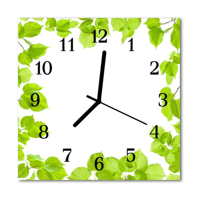 Glass Kitchen Clock Leaves nature green