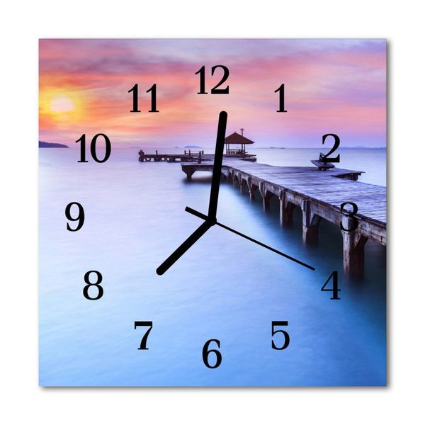 Glass Kitchen Clock Wooden bridge architecture blue