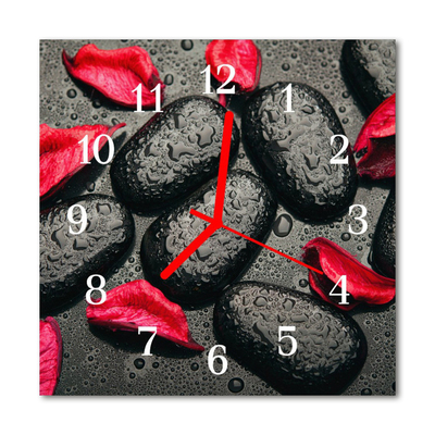 Glass Kitchen Clock Stones Stones Black