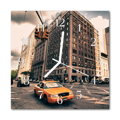 Glass Kitchen Clock Taxi Vehicles Yellow