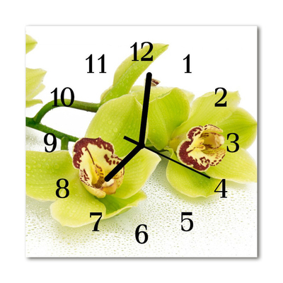 Glass Kitchen Clock Orchid flowers green