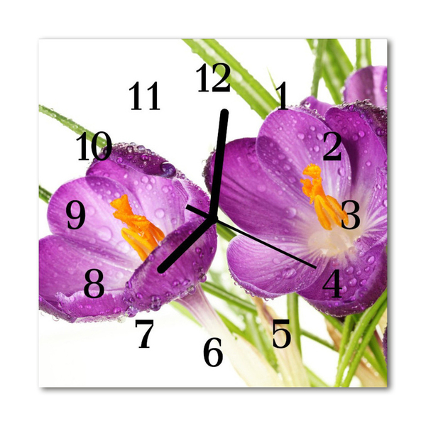 Glass Kitchen Clock Crocuses crocuses purple