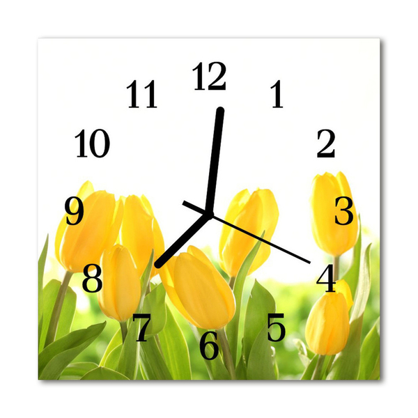 Glass Kitchen Clock Tulips plants yellow