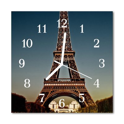 Glass Kitchen Clock Eiffel Tower Architecture Blue