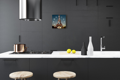 Glass Kitchen Clock Eiffel Tower Architecture Blue