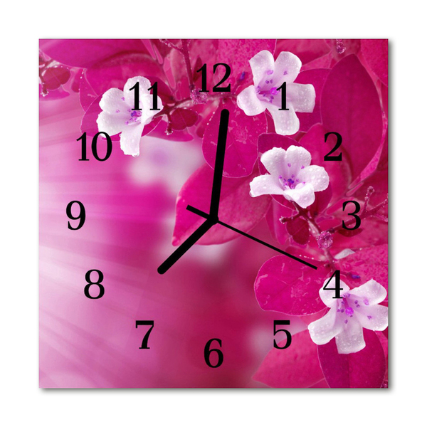 Glass Wall Clock Flowers flowers pink