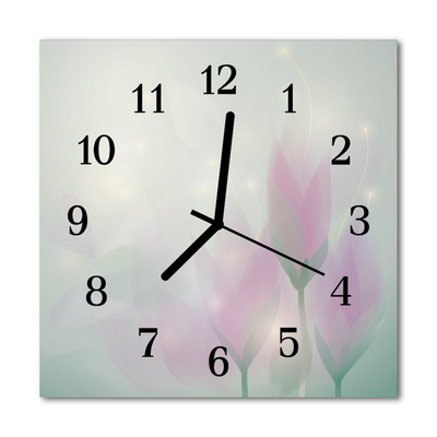 Glass Wall Clock Flowers flowers pink