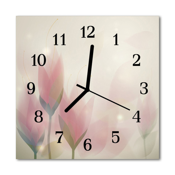 Glass Wall Clock Flowers flowers pink