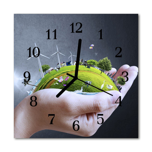 Glass Wall Clock Hand earth hand earth multi-coloured