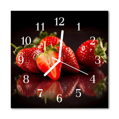 Glass Wall Clock Strawberries Fruit Red