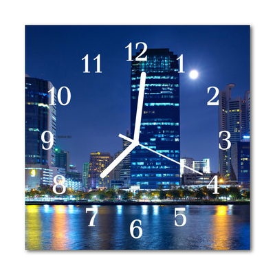 Glass Wall Clock City Night City Night Blue