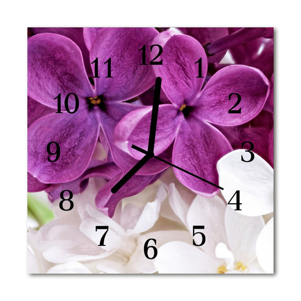 Glass Wall Clock Flowers flowers purple