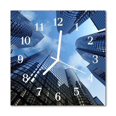 Glass Wall Clock Glass Buildings Architecture Blue