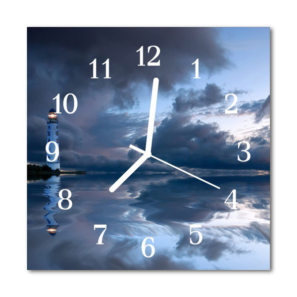 Glass Wall Clock Lighthouse Building Blue