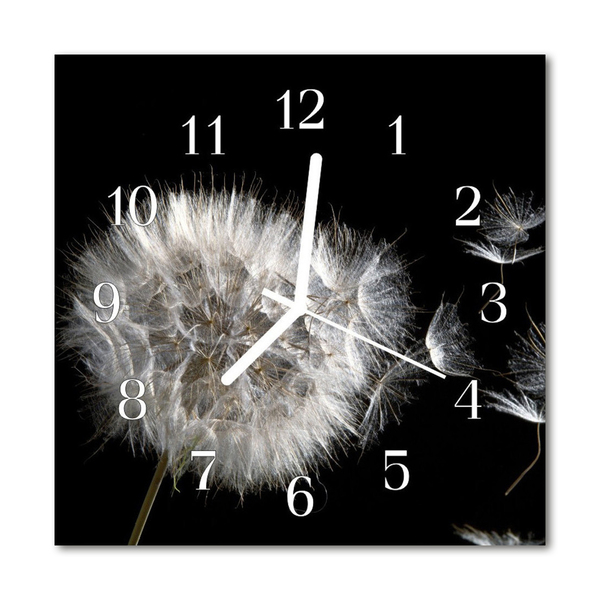 Glass Wall Clock Dandelion Flowers White