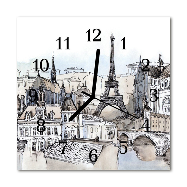 Glass Wall Clock Monuments towns grey