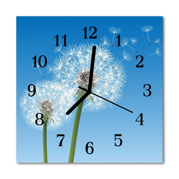 Glass Wall Clock Dandelions flowers blue