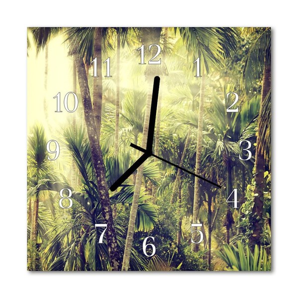 Glass Wall Clock Palm Trees Plants Green