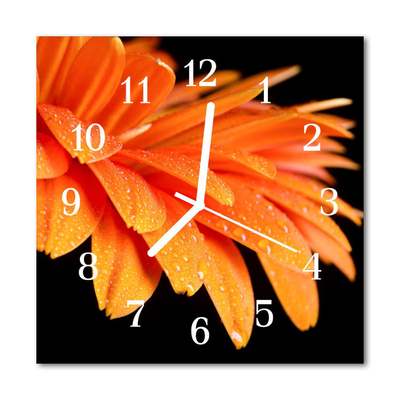 Glass Wall Clock Gerbera Flowers Orange