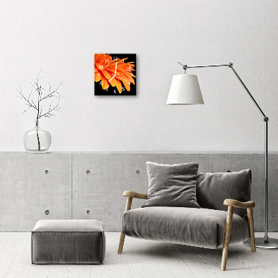 Glass Wall Clock Gerbera Flowers Orange