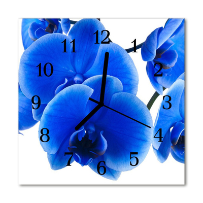 Glass Wall Clock Orchid flowers blue