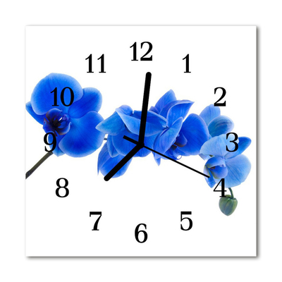 Glass Wall Clock Orchid flowers blue