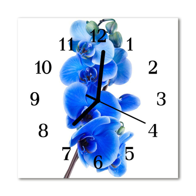 Glass Wall Clock Orchid flowers blue