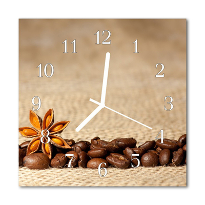 Glass Wall Clock Coffee Beans Food and Drinks Brown