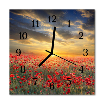 Glass Wall Clock Poppy field nature red