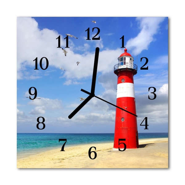 Glass Wall Clock Lighthouse building red