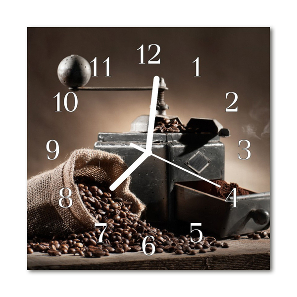 Glass Wall Clock Coffee Grinder Food and Drinks Brown