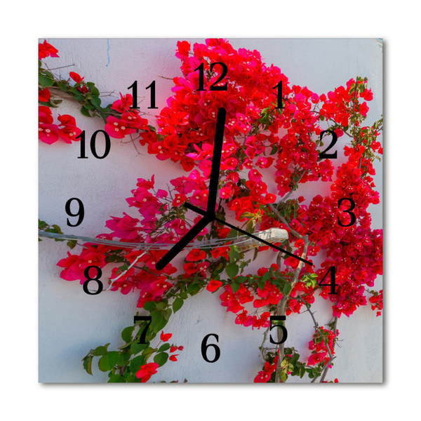 Glass Wall Clock Flowers flowers red