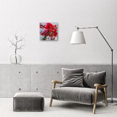 Glass Wall Clock Flowers flowers red